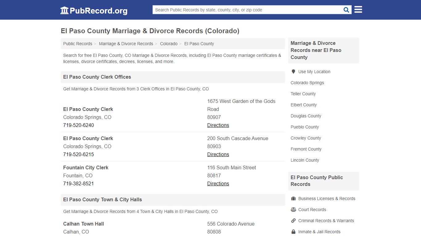 El Paso County Marriage & Divorce Records (Colorado)